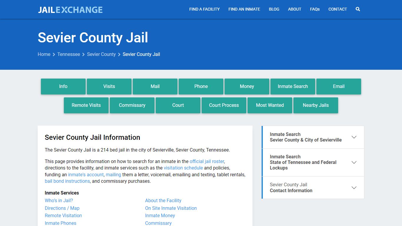 Sevier County Jail, TN Inmate Search, Information